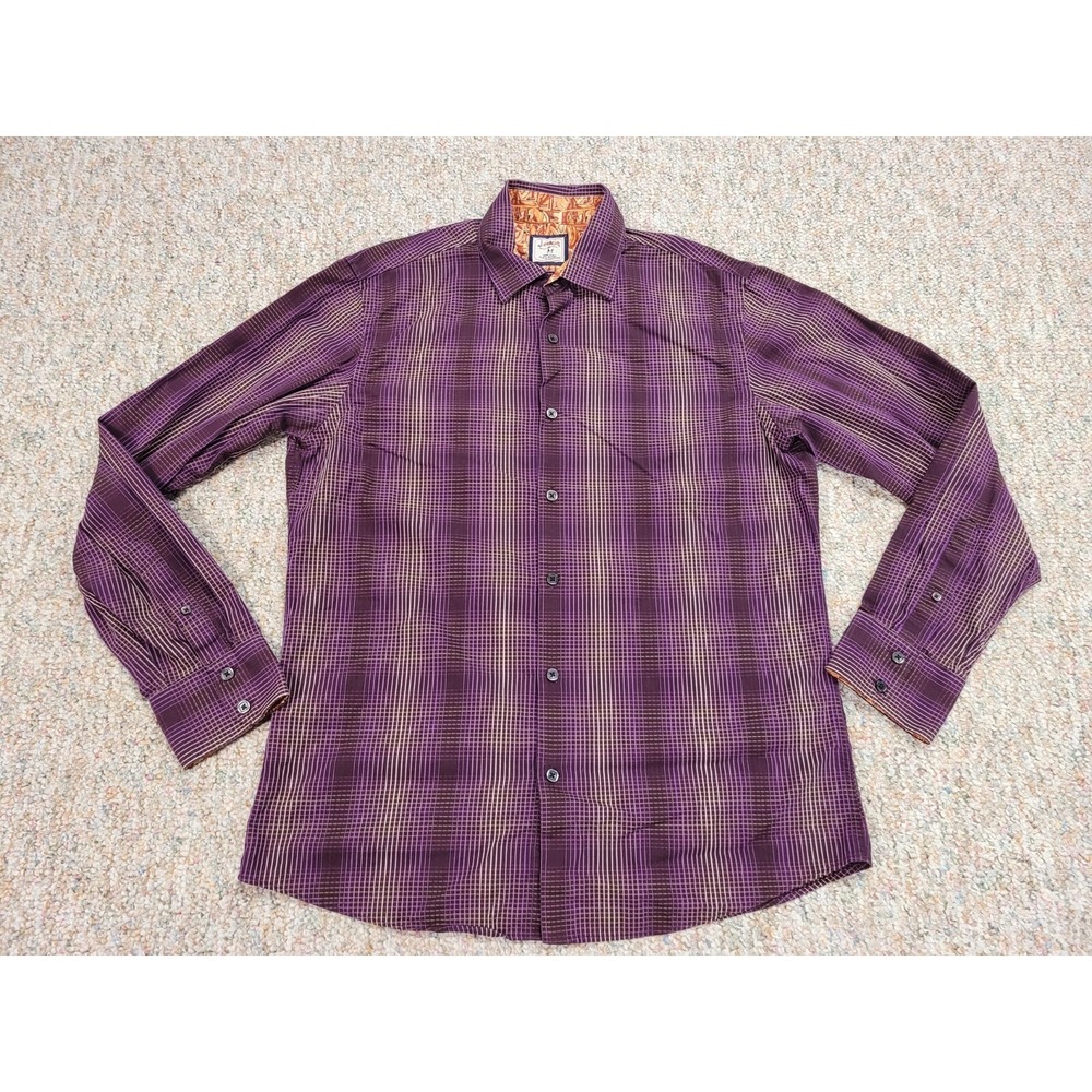 J. Garcia Shirt Mens Medium Purple Striped Button Down Long Sleeve Flip Cuff‎